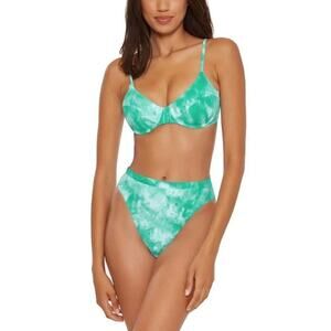 Becca Women's Jasper Crystal Danielle Ribbed French Cut Bikini Bottom Size L